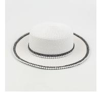 FUNMOON Chapeau Femmes De Plage En Paille Large Bord Perles De Fleurs Jazz Panama Pare-Soleil Rivet Perle Collection -633021