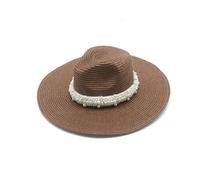 FUNMOON Chapeaux Femme Chapeaux De Soleil Et Large Bord Avec Ceinture En Perles En Paille Faits Main Plage En Plein Air -807031