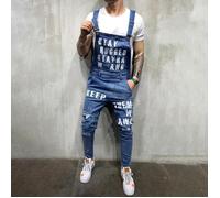 FUNMOON Fashion Jeans Hommes Salopette Bretelles En Denim Déchiré Lettres S