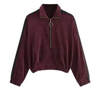 FUNMOON Femmes veste - Vareuse - Casaque - Blazer Contraste Manches Longues Fermeture Glissière Ruban Côté Corduroy De Mode XL