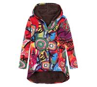 FUNMOON Femmes veste - Vareuse - Casaque - Blazer Hiver Chaud Outwear Capuche Imprimé Poches Vintage Oversize XL