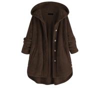 FUNMOON Femmes veste - Vareuse - Casaque - Blazer Plus Size Toison Irrégulière Bouton Manches Longues De Poche Capuchon S