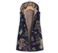 FUNMOON Femmes veste - Vareuse - Casaque - Blazer Vintage Chaud Sans Manches Imprimé Poches Thicker Moraillon Gilet L