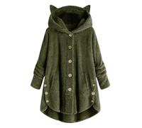 FUNMOON Manteau Femmes D'Hiver Pour En Gros Plus Chaud Composé En Peluche Avec Boutons Et Revers Armée Verte XL