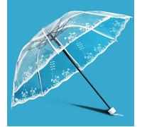 FUNMOON Parapluie Femmes Pliant Transparent Fleurs Mini Crayon Portable Parasol Coupe Vent En Dentelle Blanche De Mariage -30805