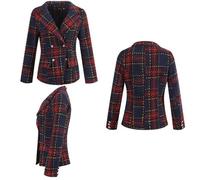 FUNMOON veste Femmes De Blazer Col V De Marque Élégant Treillis Slim Double Boutonnage Revers L