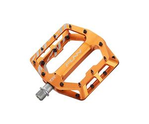 Funn Funndamental Pédales Plates - Pédales de vélo à Plateforme Large pour BMX/VTT, Adhérence réglable pour Une stabilité exceptionnelle, Axe CrMo de 9/16 Pouces (Orange)