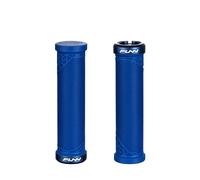 Funn Hilt JR Poignées de Guidon de VTT avec Un Seul Verrouillage à Serrage, poignées de Guidon de vélo avec Serrure avec Un diamètre intérieur de 19 mm, poignées de vélo Courtes (Bleu)