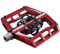Funn Mamba Pédales Automatiques VTT, Pédales VTT à Plateforme Large à Double Face avec Clip, Compatibles avec Les Cales SPD, Pédales de Vélo avec Axe en CrMo de 9/16 Pouces (Rouge)