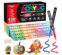 Funnasting 120 Couleurs Feutre Acrylique, Tête de Brosse Douce Marqueur Peinture Acrylique pour Coloriage, Verre, Tissu, Oeuf, Pétroglyphes et Bricolage Arts & Crafts Fournitures