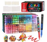 Funnasting 200 Couleurs Feutre Acrylique, Tête de Brosse Douce Marqueur Peinture Acrylique pour Coloriage, Verre, Tissu, Oeuf, Pétroglyphes et Bricolage Arts & Crafts Fournitures