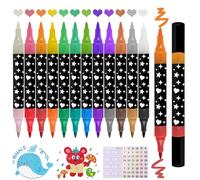 Funnasting 24 Couleurs Double Pointe Marqueurs à Paillettes Stylo, 12 Feutres Glitter à base d'eau pour Adultes, Métalliques Feutre Stylos pour Coloration, Dessin, Projets de Bricolage