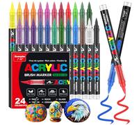 Funnasting 24 Couleurs Feutre Acrylique, Tête de Brosse Douce Marqueur Peinture Acrylique pour Coloriage, Verre, Tissu, Oeuf, Pétroglyphes et Bricolage Arts & Crafts Fournitures