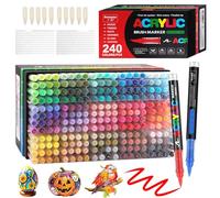 Funnasting 240 Couleurs Feutre Acrylique, Tête de Brosse Douce Marqueur Peinture Acrylique pour Coloriage, Verre, Tissu, Oeuf, Pétroglyphes et Bricolage Arts & Crafts Fournitures