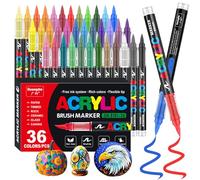 Funnasting 36 Couleurs Feutre Acrylique, Tête de Brosse Douce Marqueur Peinture Acrylique pour Coloriage, Verre, Tissu, Oeuf, Pétroglyphes et Bricolage Arts & Crafts Fournitures