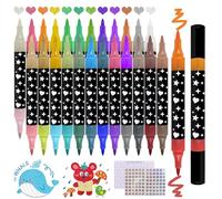 Funnasting 48 Couleurs Double Pointe Marqueurs à Paillettes Stylo, 24 Feutres Glitter à base d'eau pour Adultes, Métalliques Feutre Stylos pour Coloration, Dessin, Projets de Bricolage