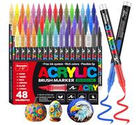 Funnasting 48 Couleurs Feutre Acrylique, Tête de Brosse Douce Marqueur Peinture Acrylique pour Coloriage, Verre, Tissu, Oeuf, Pétroglyphes et Bricolage Arts & Crafts Fournitures