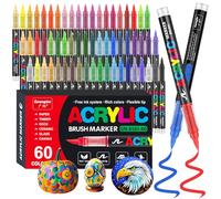 Funnasting 60 Couleurs Feutre Acrylique, Tête de Brosse Douce Marqueur Peinture Acrylique pour Coloriage, Verre, Tissu, Oeuf, Pétroglyphes et Bricolage Arts & Crafts Fournitures