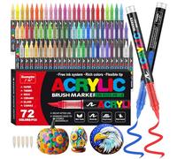 Funnasting 72 Couleurs Feutre Acrylique, Tête de Brosse Douce Marqueur Peinture Acrylique pour Coloriage, Verre, Tissu, Oeuf, Pétroglyphes et Bricolage Arts & Crafts Fournitures