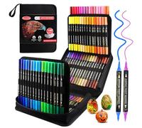 Funnasting feutre acrylique, 100 couleurs double pointe acrylic paint marker,contient 12 couleurs métalliques pour la peinture sur roche, le bois, la toile, la pierre, les céramiques