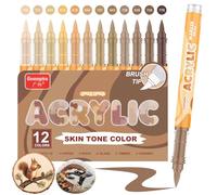 Funnasting Feutre Acrylique, 12 Couleur de Peau Série Feutres Acryliques Set pour la peinture sur roche, verre, tasses, bois, métal, bricolage