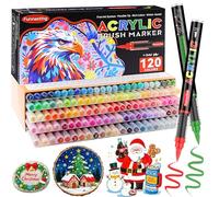 Funnasting Feutre Acrylique, 120 Couleurs Marqueur Acrylique avec Pointe Pinceau Souple, Acrylic Marker Liquide Direct pour Coloration, Roche, Verre, Céramique, Bricolage, Fournitures Artistiques