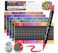 Funnasting Feutre Acrylique, 120 couleurs pointe double Feutres Acryliques, Marqueur Peinture Acrylique avec pointe fine et pointe pinceau pour la peinture sur verre, tissu, céramique, œuf, roche