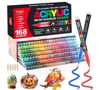 Funnasting Feutre Acrylique, 168 Couleur Stylos Acrylique, Pointe Pinceau | Marqueur Acrylique Permanent pour Coloriage, Verre, Tissu, Oeuf, Pétroglyphes et Bricolage Arts & Crafts Fournitures
