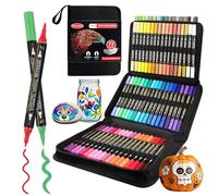 Funnasting Marqueurs de peinture acrylique, 72 couleurs à double pointe, marqueurs pour verre avec pointe pinceau et pointe fine, Feutre Acrylique pour roches, bois, toile, pierre, surfaces en