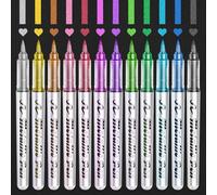 Funnasting Marqueurs Métalliques Feutres, 12 Couleurs Stylo en MéTal Métalliques Ecrire sur Toute la Surface, Scrapbooking, Album Photo, Peintures, Verre, Pierre, Bois