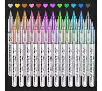 Funnasting Marqueurs Métalliques Feutres, 24 Couleurs Stylo en MéTal Métalliques Ecrire sur Toute la Surface, Scrapbooking, Album Photo, Peintures, Verre, Pierre, Bois
