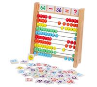 FUNNETOYU 1 Ensemble Boulier Bois pour Garçon Fille avec Cartes Numériques Éducatif de Mathématiques pour à Compter et Résoudre des Problèmes Arithmétiques pour Développement Global des