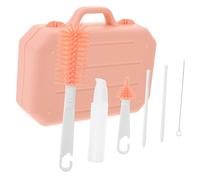 FUNNETOYU 1 ensemble Set de Nettoyage de Biberons avec Brosse à Tétine et Brosse à Paille Kit de Nettoyage Pratique et Portable pour Biberons et Accessoires Coffret de Rangement Rose