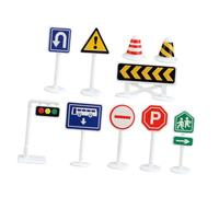 FUNNETOYU 10 pièces Miniature Traffic Sign Toy Set Bright Colored Simulation Road Barricade Model for Early Traffic and Imaginative Play