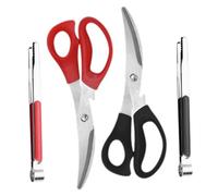 FUNNETOYU 2 Ensembles Ciseaux Cuisine Réutilisables Acier Inoxydable avec Pinces Barbecue Portables Coupe Facile pour Viande et Poulet Design Ergonomique Antifadigue Noir et Rouge