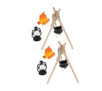 FUNNETOYU 2 Ensembles Miniature Camping Playset avec Feu Artificiel Pot Suspendu et Lanterne Noire Décor Neige pour Maison de Poupée Accessoires pour Scènes Hivernales et Camping Créatif