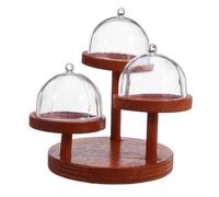 FUNNETOYU 2 Ensembles Miniature Dollhouse Cake Stand with Plastic Cover Wooden Dessert Tray for Tea Party Display Miniature Pastry and Fruit Rack Accessory