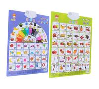 FUNNETOYU 2 pièces Affiche Audio Éducative Bilingue Anglais-Chinois pour Tout-Petits Poster Précoce avec Couleurs Vives et Images Claires Apprentissage Facile des Fruits Couleurs et Formes