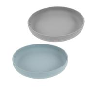 FUNNETOYU 2 pièces Assiette Ventouse Déversement pour Personnes Âgées Plaque Stable Silicone Assiette Creuse Sécurisée pour Alimentation Autonome Lot de Gris Foncé Gris Bleu