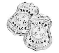 FUNNETOYU 2 Pièces Badge Police Cosplay Insigne Argenté Accessoire Déguisement Policier pour Fête Halloween Carnaval
