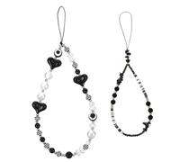 FUNNETOYU 2 pièces Bracelets Téléphone avec Perles Cœur Lanières Anti-perte Décoratives pour Clés Sacs et Accessoires Mobiles