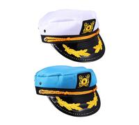 FUNNETOYU 2 Pièces Chapeau Marin Adulte Casquette Capitaine Yacht Réglable pour Homme Femme Accessoire Costume Nautique pour Fêtes à Thème Halloween et Croisière
