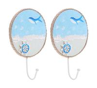 FUNNETOYU 2 Pièces Sea Life Wall Hooks Hand-painted Nautical Decorative Hangers Mediterranean Coastal Design For Bathroom Kitchen Beach House
