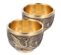 FUNNETOYU 2 pièces Tasses à Thé Cuivre Antique Style Chinois avec Motif Dragon et Phénix Tasses à Thé Rétro Élégantes et Robustes pour Cadeau et Usage Quotidien