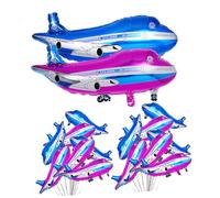 FUNNETOYU 20 pièces Ballons Aluminium Avion Bleu et Rose Fête Anniversaire Décoration Festive Photo Idée Fête