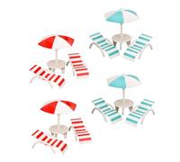FUNNETOYU 4 Ensembles Miniature Dollhouse Beach Chairs and Umbrellas Miniature Folding Deck Chair Set for Dollhouse Decoration Faderesistant Materials Realistic Summer Style