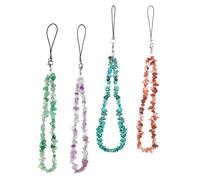 FUNNETOYU 4 pièces Lanières de Téléphone Cristal Naturel Dragonne Poignet Légère et Résistante avec Breloques Charme Téléphone Élégant pour Femmes et Filles