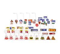 FUNNETOYU 56 Pièces Panneaux de Signalisation Routière Cognitif pour Garçon et Filles, Ensemble DIY de 56 Blocs Routiers Éducatifs, Apprentissage des Règles de Circulation et Sécurité