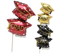 FUNNETOYU 6 pièces Ballons Aluminium Thème Remise de Diplôme Chapeaux de Graduation Décorations de Fête Couleur Noir
