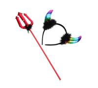 FUNNETOYU Bandeau Corne Démon et Confortable Set Costume Halloween avec Corne Diable et Fourchette Accessoires pour Fête Costumée et Cosplay